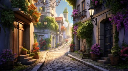 Cobblestone street in a charming town