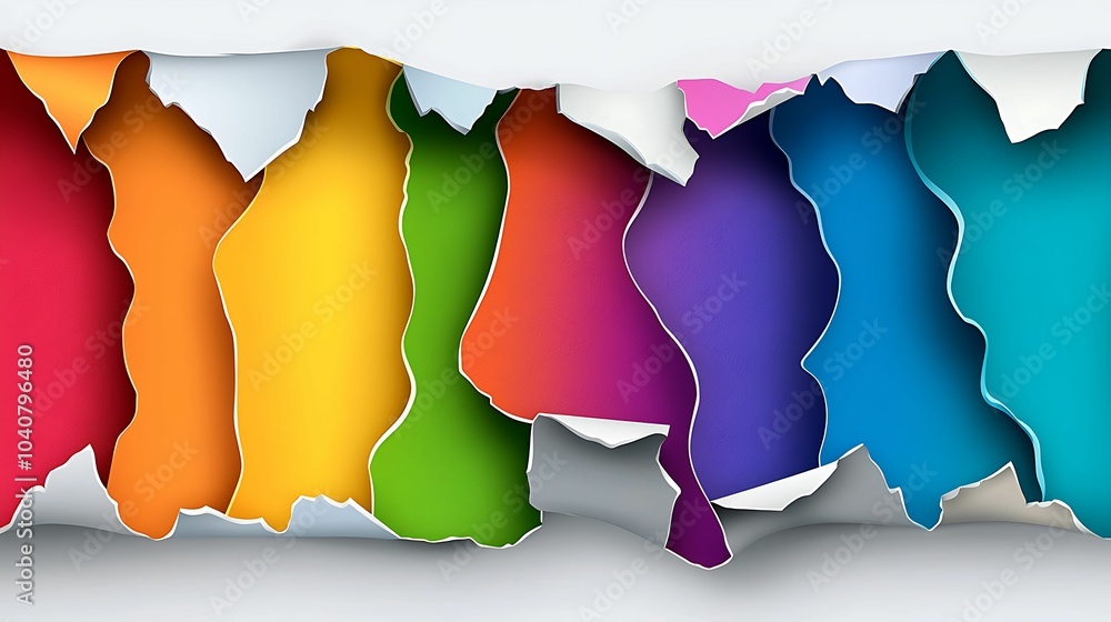 Poster vibrant colorful layers of torn paper creating a stunning visual contrast and dynamic aesthetic for 