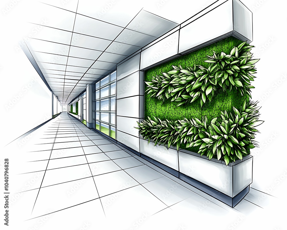 Aufkleber modern corridor design with vertical greenery a blend of nature and contemporary architecture in ind