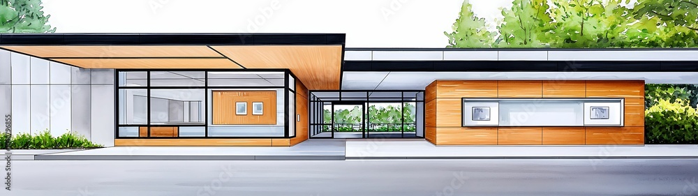 Poster modern architectural design highlighted by clean lines and natural elements in a contemporary settin