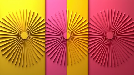 Obraz premium Three colorful abstract sunburst patterns with a 3D effect.