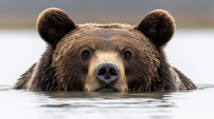 Fototapeta premium Close-up of a brown bear swimming in water