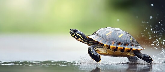 Turtle winning a race.