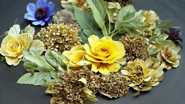 Herbal Floral Tea Rotation Featuring Dried Buds Flowers Such Yellow Rose Blue Butterfly Pea rb rbal flower petals bud background wallpaper ayurveda purple video