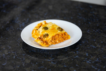 Traditional chicken pie with typical Brazilian catupiry. Empadão de frango
