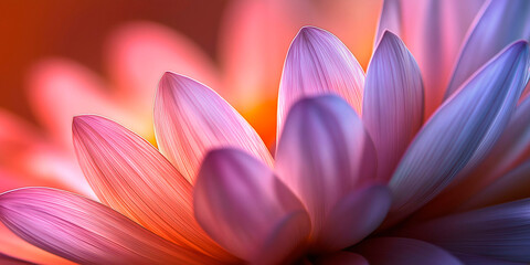 Close up of purple flower petals with warm light
