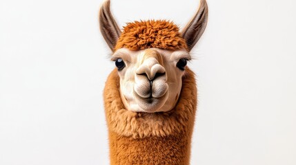 Portrait of an Alpaca Against a White Background