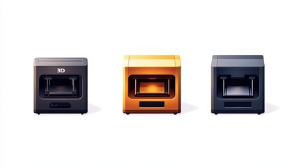 Obraz premium Illustrations Of Different Printer Designs Showcasing Advanced Technology And Modern Aesthetics In A Minimalist Setting