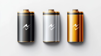 Set Of Battery Icons Showcasing Different Charge Levels Against A Light Background For Technology-Related Visuals