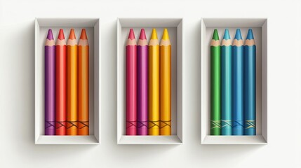 Fototapeta premium A Vibrant Set Of Boxes Each Filled With Colorful Crayons Arranged In A Bright And Creative Workspace