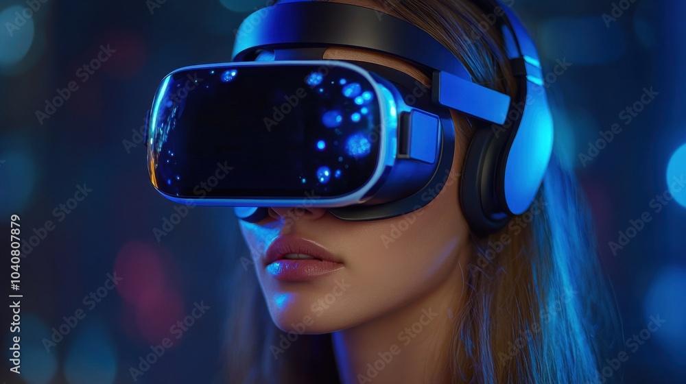 Poster a person using a virtual reality headset in a vibrant setting.