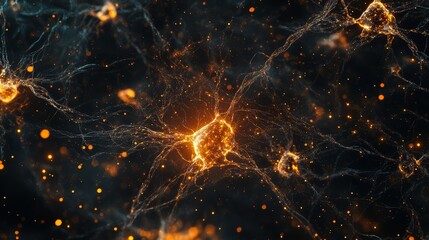 Obraz premium Nerve cells, neuron cell, sending electrical signals in the brain for neural activities. Neuroscience