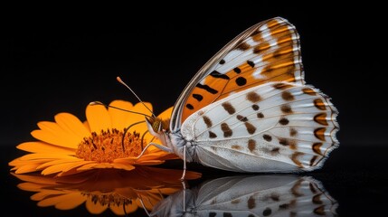 Close-up of a Butterfly on an Orange Flower