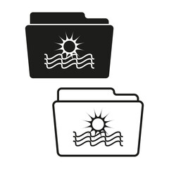 Travel Folder Icon with Sun and Waves