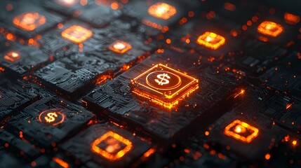 Glowing Dollar Sign Embedded in a Circuit Board