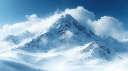 Obraz premium Majestic snow-covered mountain under a clear blue sky.
