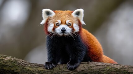 Obraz premium Curious Red Panda on a Tree Branch