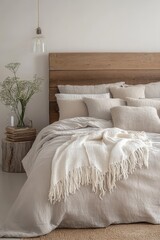 Minimalist Boho Bedroom with Light Gray Bedding