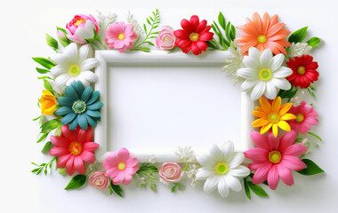 カラフルな花と白いフレーム