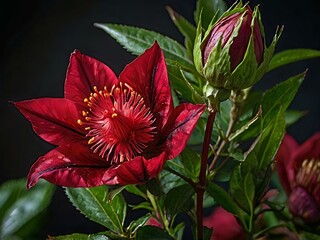 beautiful and charming photo of roselle or hibiscus sabdariffa in the home garden