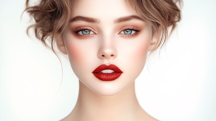 Fototapeta premium beautiful woman, full body, red lips, fashion wallpaper, isolated white background 