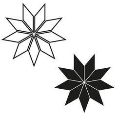 Star outline and fill. Geometric star icons. Black and white contrast. Vector shape set.