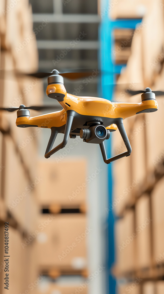 Poster exploring the efficiency of drones in warehouse management and logistics operations