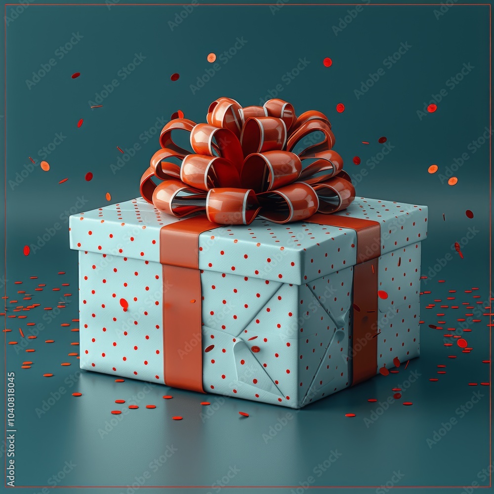 Poster 3d rendering open gift box with red ribbon bow on solid color background, minimal concept studio lig