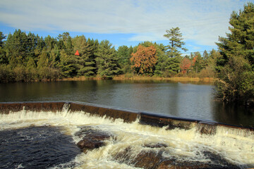 Fall landscape with forest and waterfaller landscape