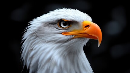 Obraz premium Side profile of a bald eagle with detailed feathers and beak