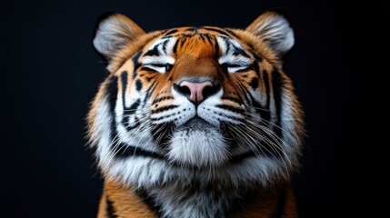 Fototapeta premium Close-Up Portrait of a Bengal Tiger with Eyes Closed in Relaxed Expression