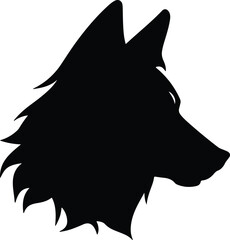 Black silhouette of red wolf head