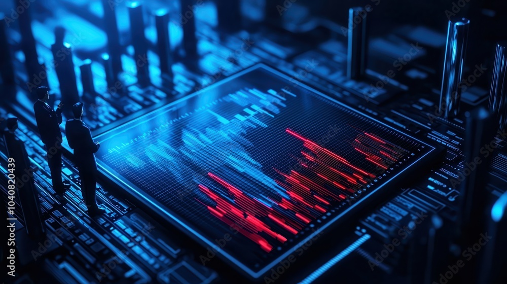 Poster abstract digital technology background with figures and data visualization elements.