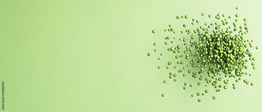 Poster abstract green particles scattered on a soft green background, creating a calm and fresh visual effe