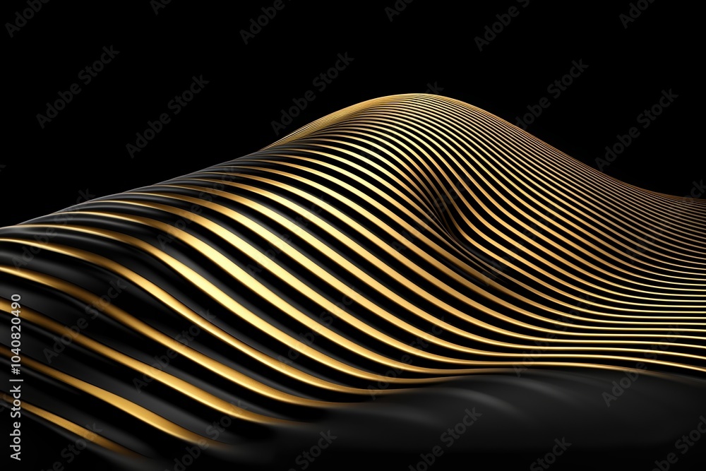 Poster abstract golden wave pattern on a black background, elegant and smooth design for various creative p