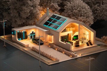 Futuristic Smart Home with Solar Panels and Electric Vehicle Charging Station