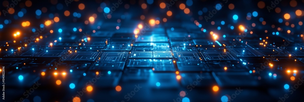Poster abstract digital background with blue glowing elements and square patterns representing technology i