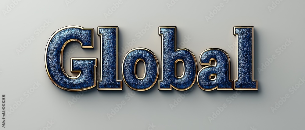 Poster global text design in blue with a stylish metallic finish, isolated on a light background.