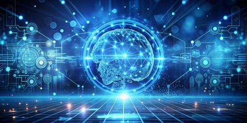 Obraz premium A digital landscape of interconnectedness, where data flows and circuits converge into a luminous sphere, representing a global network of knowledge and innovation.