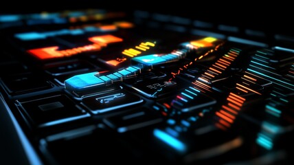 Obraz premium Close-up of a futuristic glowing keyboard.