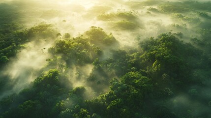 Naklejka premium aerial view of a cloud forest in the Amazon