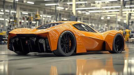 Orange Concept Car 3D Render - Rear View