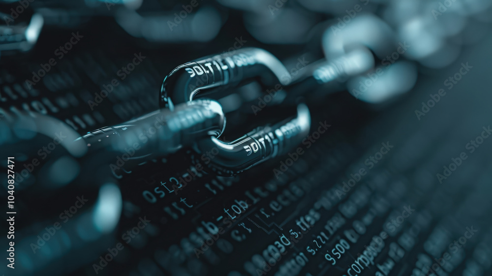 Poster image showcases close up view of interconnected chains, symbolizing concept of blockchain technology
