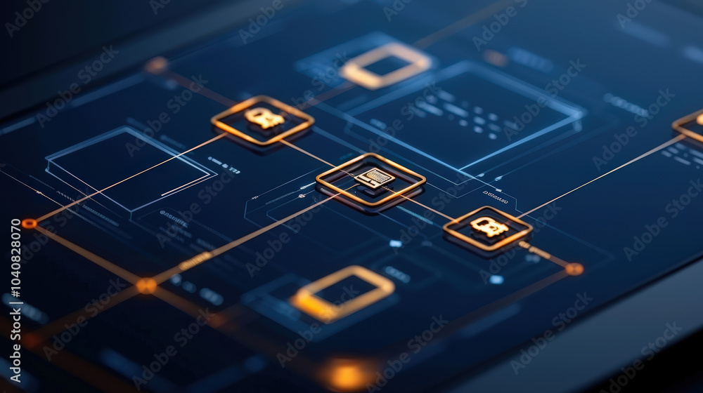 Poster innovative blockchain technology network showcasing transparency and connectivity through digital in