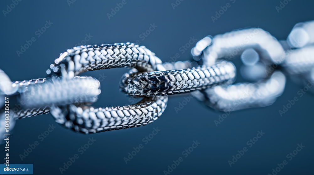 Poster close up view of metallic chain link, showcasing intricate details and textures. image highlights st
