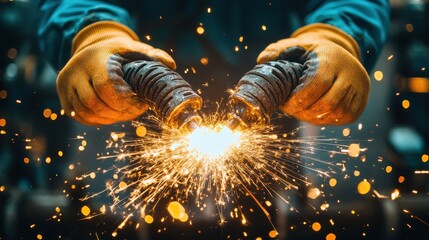 Hands Breaking Electrical Cable with Sparks Flying
