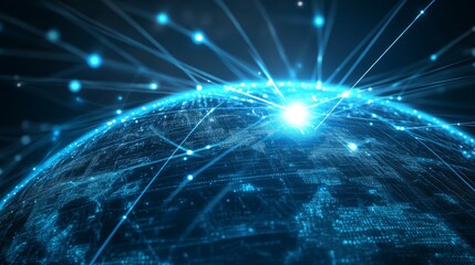 Global network and connections illuminated on blue earth, visualizing communication technology