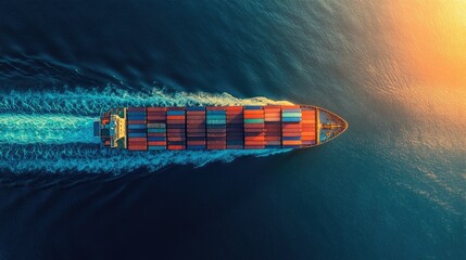 Fototapeta premium Aerial View of Container Ship at Sea