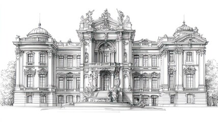 Architectural illustration of an ornate building facade.