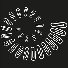 Obraz premium Paperclip spiral shape. Rotating office tool. Stationery vector symbol. Black background.